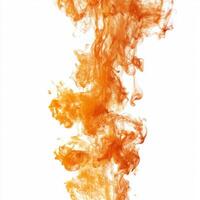 Rich orange smoke swirls upward, fading into transparency against a pristine white backdrop photo
