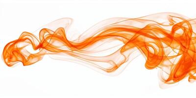 vivid orange smoke plume twists gracefully into the air against a pristine white background, showcasing deep hues that softly transition and create a mesmerizing effect. photo