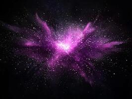 vibrant burst of purple dots and particles erupts from the center, glowing intensely and creating an explosion of energy against the dark expanse of space, evoking a sense of cosmic wonder. photo