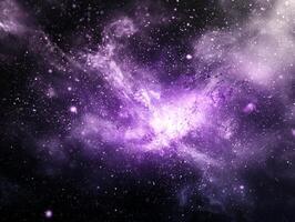captivating display features a brilliant purple burst of dots and particles radiating outward, illuminating the dark background with explosive energy, evoking a sense of cosmic wonder. photo
