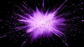 Witness an explosive display of purple particles bursting outward, casting a mesmerizing glow and creating a sense of dynamic energy in a cosmic backdrop. photo
