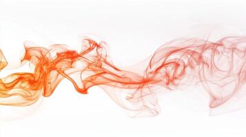 Curling orange tendrils of smoke ascend gently, showcasing a dance of vibrant hues that blend beautifully against a clean white backdrop, exuding a sense of serenity. photo