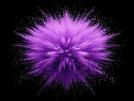 dazzling array of purple dots and particles erupts from the center, illuminating the surrounding darkness with vibrant energy and movement, showcasing a captivating explosion. photo