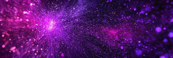 Bright purple particles burst outward, creating a mesmerizing explosion of energy against a dark backdrop, evoking a sense of cosmic wonder and dynamic movement. photo