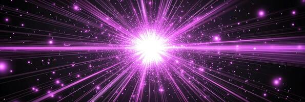 mesmerizing explosion of bright purple particles disperses outward, radiating energy into the cosmic void. Glowing fragments dance across the darkness, creating a stunning visual spectacle. photo
