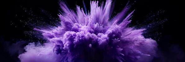 vibrant explosion of bright purple particles radiates outward, creating a stunning cosmic effect against a stark black background. The interaction of light and color captivates the viewer. photo