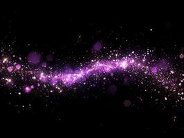 Vibrant purple particles burst outward, scattering and glowing brilliantly, forming a mesmerizing wave of energy that captivates the cosmic expanse. photo