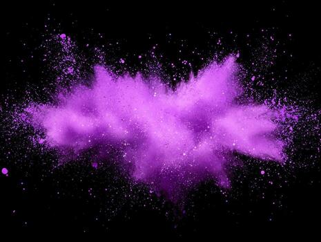 brilliant purple explosion emanates from the center, scattering particles in all directions. The radiant energy forms an enchanting cosmic wave across the dark background, captivating the viewer. photo