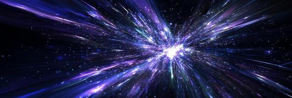stunning explosion of bright purple particles radiates energy, dispersing outward dynamically in a cosmic display that captivates the senses with its glowing brilliance. photo