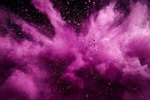 mesmerizing burst of purple particles expands outward from the center, accompanied by glowing trails and energetic dust, creating a stunning visual display on a dark canvas. photo