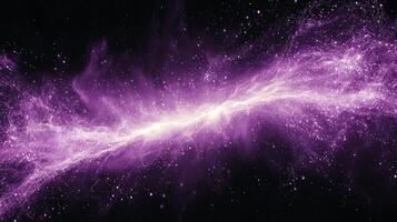 stunning eruption of purple particles bursts forth, illuminating the cosmic landscape with vibrant energy. These glowing fragments scatter in an awe-inspiring display, captivating the observer. photo