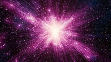Radiating from a vibrant center, an explosion of purple particles illuminates the surroundings, scattering energy in an entrancing display. This celestial burst captivates the viewer's imagination. photo