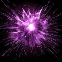 powerful purple explosion bursts forth, scattering vibrant particles from a bright glowing core. This cosmic event creates an intense, high-energy spectacle in the darkness. photo