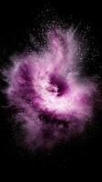 mesmerizing burst of purple particles radiates outward, forming a swirling wave of glowing energy photo