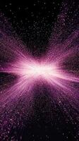 stunning radiance of purple particles erupts from the center, swirling outward to create a mesmerizing wave of energy that captivates the cosmic void, radiating intense dynamism. photo