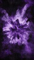 vivid explosion of purple particles swirls outward, creating a mesmerizing wave of glowing energy that captivates the cosmic backdrop. photo