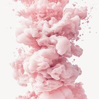 Delicate wisps of pink smoke gracefully rise from the bottom, creating a mesmerizing spectacle of soft hues that fade into transparency, all set against a clean white background. photo