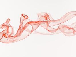 Delicate trails of orange smoke elegantly swirl and rise, gracefully dancing against a bright white background. The vibrant tones fade into softer hues, creating a mesmerizing visual spectacle. photo