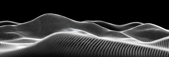 A mesmerizing display of silver particles intricately weaving together to form a geometric pattern, set against a deep black background, embodies a futuristic digital artistry. photo