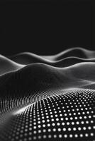 Silver particles form a captivating wave pattern across a dark backdrop, where some dots appear blurred, enhancing the dynamic feel of movement and fluidity throughout the composition. photo
