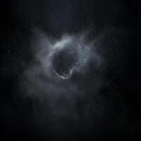A mesmerizing array of silver particles dance and swirl, creating a nebula-inspired composition that glows softly at the edges, evoking a sense of cosmic wonder. photo
