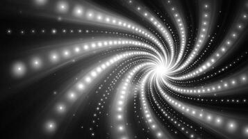 Silver dots swirl gracefully in a dynamic spiral, varying in size and brightness. The soft metallic glow captures the essence of a cosmic dance, inviting contemplation of the infinite. photo