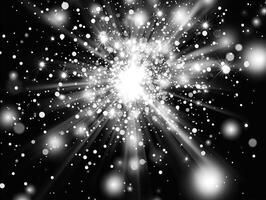 A striking display of silver particles explodes outward from a central point against a stark black background, evoking energy, movement, and high contrast. photo