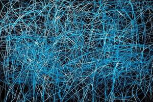 A mesmerizing display of tiny blue dots scattered against a dark backdrop, interconnected by luminous lines that evoke a cosmic atmosphere in minimalist artistry. photo