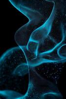 An intricate arrangement of blue particles flows gracefully across a dark canvas, evoking a sense of movement and fluidity, blending art with digital creativity. photo