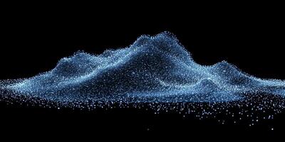 A mesmerizing dance of blue particles clusters together, forming a flowing wave shape that glows softly against a dark background, evoking a sense of ethereal beauty and motion. photo