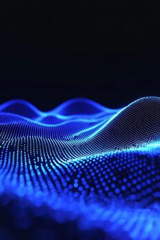 An enchanting flow of blue particles creates a wave-like pattern against a dark background, evoking a sense of fluid motion and depth in this digital masterpiece. photo