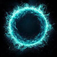 In a celestial display, vibrant blue particles swirl together, forming a dreamlike nebula enhanced by glowing edges on a deep black canvas, evoking a sense of wonder. photo