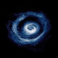 A mesmerizing swirl of blue particles forms a nebula shape, illuminating the dark canvas with a gentle glow. This cosmic artwork evokes a sense of dreamy wonder and depth. photo