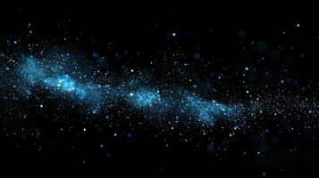 A stunning arrangement of luminous blue particles stretches across a dark background, creating a cosmic effect reminiscent of a majestic galaxy photo