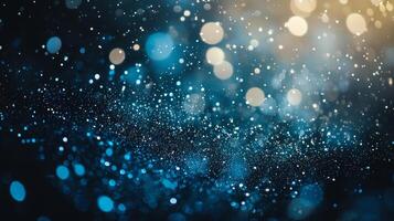 Brilliant blue particles illuminate the dark canvas, forming a striking cosmic landscape. The arrangement offers an ethereal ambiance, reminiscent of distant galaxies. photo