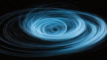Blue dots elegantly spiral against a black void, creating a mesmerizing effect. Their varying sizes and soft glow evoke cosmic beauty, inviting wonder and imagination. photo