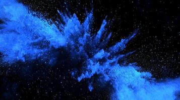 A stunning explosion of blue particles radiates across a dark canvas, emitting a cold, electric energy as they scatter into the cosmos, creating an otherworldly aura. photo