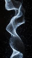 Blue particles swirl gracefully in a vortex-like formation, creating a captivating dance of light and energy on a deep black canvas, embodying cosmic wonder. photo
