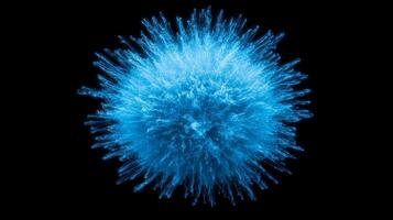 An explosive arrangement of luminous blue particles expands outward, creating a captivating display of energy. The cosmic theme highlights the enchanting beauty of radiant motion against a black void. photo