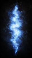 A stunning blue particle explosion radiates luminous particles, creating a breathtaking wave of cool, shimmering light against a deep black background, evoking cosmic wonder. photo