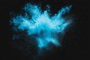 An intense explosion of blue particles radiates from a central core, creating a stunning visual display against a black background as trails of dust disperse outward in all directions. photo