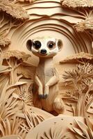 creative artwork features a meerkat in a whimsical style, poised on alert amidst stylized desert elements, showcasing the beauty of African wildlife. photo