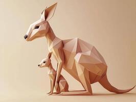 artwork features a kangaroo standing upright with its joey peeking from the pouch, crafted in elegant paper cut-out style, highlighting Australian wildlife's charm. photo