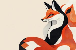 beautiful fox is intricately crafted using layers of colorful paper, its curled tail and bright eyes adding a touch of whimsy to the minimalist design against a soft beige backdrop. photo