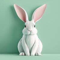 charming rabbit crafted from layered paper sits gracefully, its ears perked up. The soft fur texture, enhanced by the gentle morning light, evokes a whimsical spring atmosphere. photo