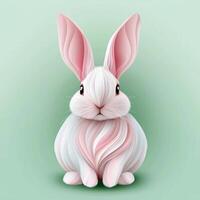 charming rabbit crafted in delicate layers of pink and white paper sits upright, its ears perked up, capturing the essence of spring in the soft morning light. photo