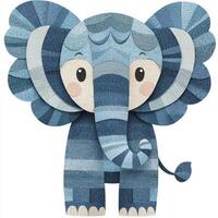 vibrant paper collage features an adorable elephant, showcasing detailed textures and folds, designed in a child-friendly style against a clean white backdrop. photo