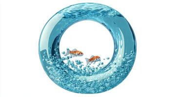 captivating glass letter O showcases enchanting water and two fish swimming joyfully inside. This creative design adds a playful touch perfect for aquarists and alphabet enthusiasts alike. photo