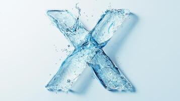striking creation features the letter X crafted from transparent glass, filled with shimmering water and small, colorful fish photo
