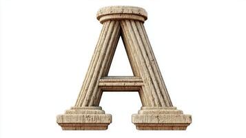 elegant letter A, designed with a textured antique column appearance, stands prominently against a pristine white background, inviting creativity and admiration. photo